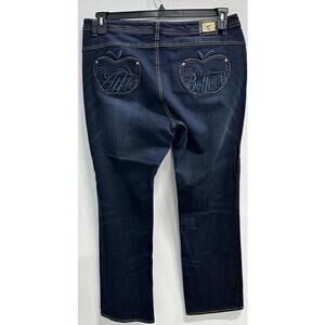 Apple Bottoms Size 16 Embroidered Jeans Y2K Statement Denim Teal Stitch